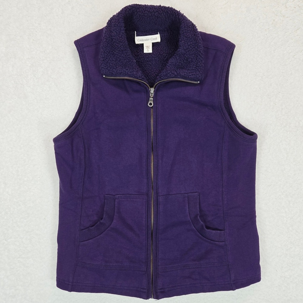 Coldwater Creek Women's Sherpa Lined Zip Vest Purple Fleece Cozy Layering Small